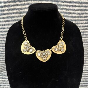 J.CREW Statement Crystal Rhinestones Bib Necklace Gold Tone Chain‎